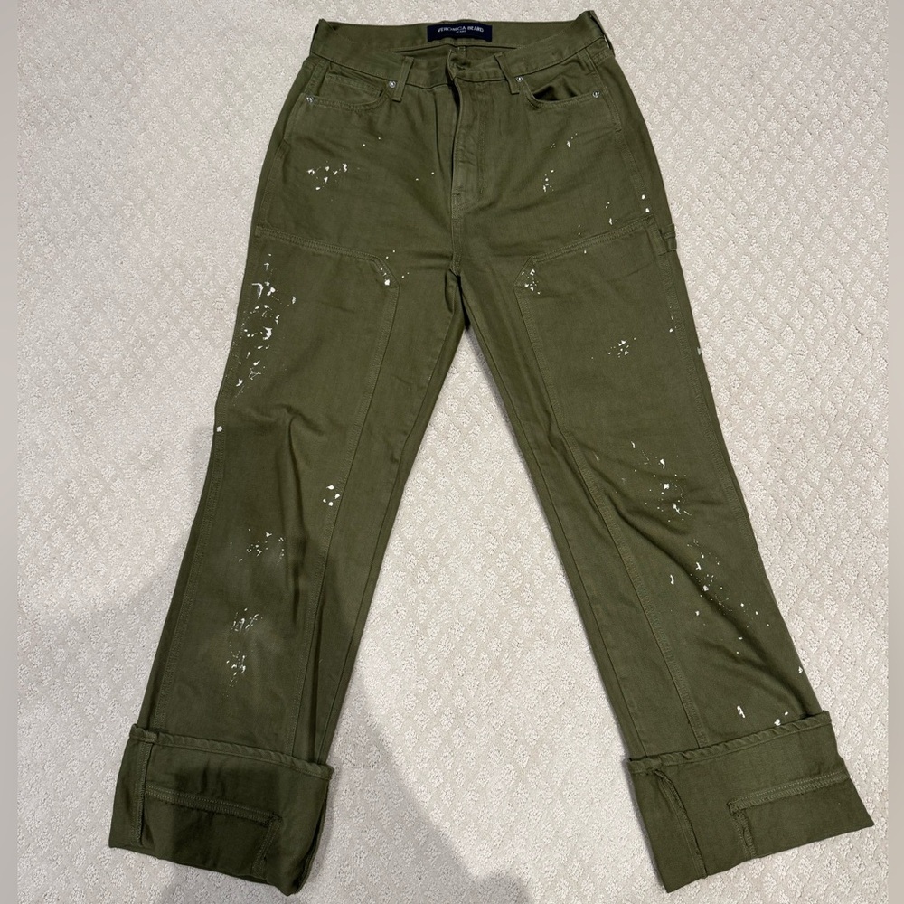 Veronica Beard Olive Green Straight-Leg Jeans